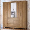 Ver imagem 1 de Guarda Roupa Casal 4 Portas com Espelho e 6 Gavetas Cádis - Amêndola Touch