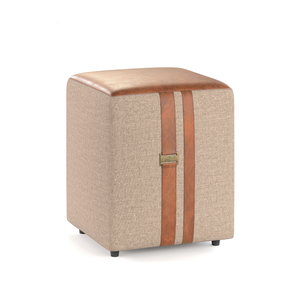 Puf Banqueta Quadrado Linho e Couro - Domus Cor Bege