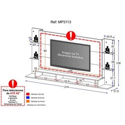 Painel para Tv Até 65 Polegadas Nairóbi Plus Multimóveis Preto - 6