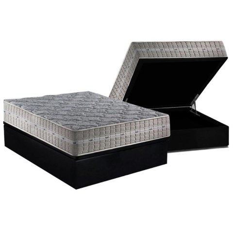 Cama Box Baú Casal: Colchão Molas Ensacadas D Angelis Anjos Royal + Base Crc Suede Black (138x188)