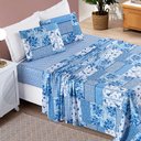 Ver imagem 2 de Jogo de Cama Lençol Dallas Casal Padrão Microfibra 4 Peças - Azul Sereno Patchwork