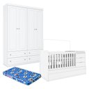 Ver imagem 1 de Berço Multifuncional Cleo e Guarda Roupa Infantil 4 Portas Americano Branco Fosco com Colchão Ortobo