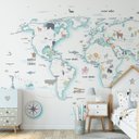 Ver imagem 4 de Papel de Parede Mapa Mundi Infantil para Quarto de Bebê Vr54c