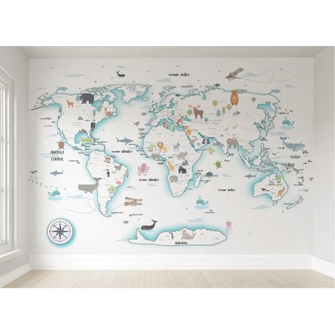 Papel de Parede Mapa Mundi Infantil para Quarto de Bebê Vr54c