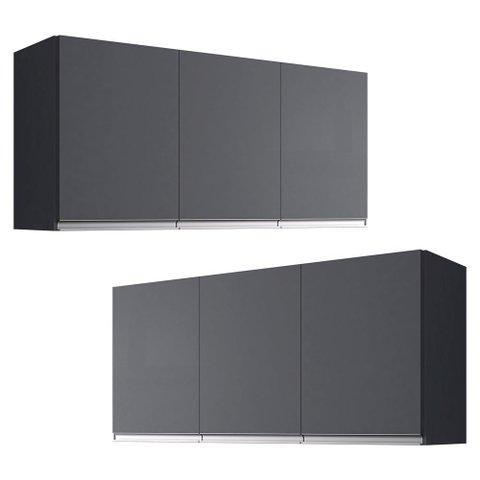 Kit 02 Armários de Cozinha Aéreo Andréia 120cm 3 Portas Cinza Escuro - Desk Design AJL Móveis Aéreo 