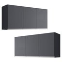 Ver imagem 1 de Kit 02 Armários de Cozinha Aéreo Andréia 120cm 3 Portas Cinza Escuro - Desk Design AJL Móveis Aéreo 