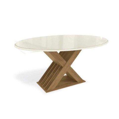Mesa para Cozinha Graviola com Tampo Madeirado com Vidro 180x105cm Freijó Off White Kappesberg