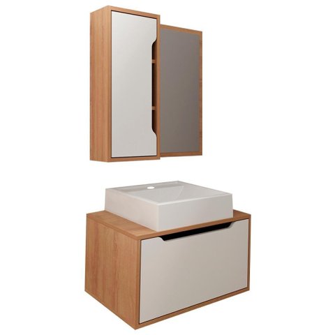 Conjunto 3 Peças para Banheiro Bn3630x46x48 Amendoa Branco Tecno Mobili Amendoa Branco