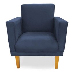 Poltrona Decorativa Conforto Pés Madeira Suede Azul Marinho - 1