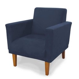 Poltrona Decorativa Conforto Pés Madeira Suede Azul Marinho - 2