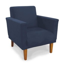 Poltrona Decorativa Conforto Pés Madeira Suede Azul Marinho - 3