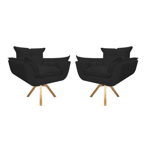 Kit 2 Poltronas Decorativa Opala Base Giratória Suede Preto Mz Decor