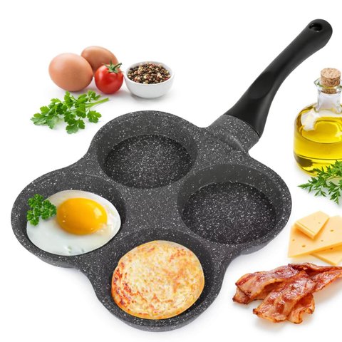 Frigideira Antiaderente com 4 Divisórias para Ovos e Hambúrguer