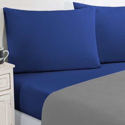 Jogo de Cama Malha Lençol 100% Algodão Gran Moratta 3 Peças Solteiro Cinza-azul Royal