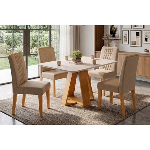 Mesa Sala Jantar Celeste + 4 Cadeiras Lia Cedro DJ Móveis