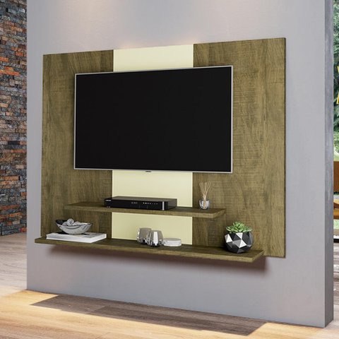 Painel para Tvs de até 42 Polegadas Dom - Amêndoa Wood com Branco - Móveis Primus
