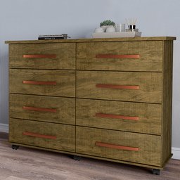 Cômoda com 8 Gavetas Pés Rodízios Jade – Amendoa Wood – Móveis Primus - 1