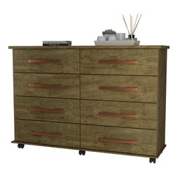 Cômoda com 8 Gavetas Pés Rodízios Jade – Amendoa Wood – Móveis Primus - 4