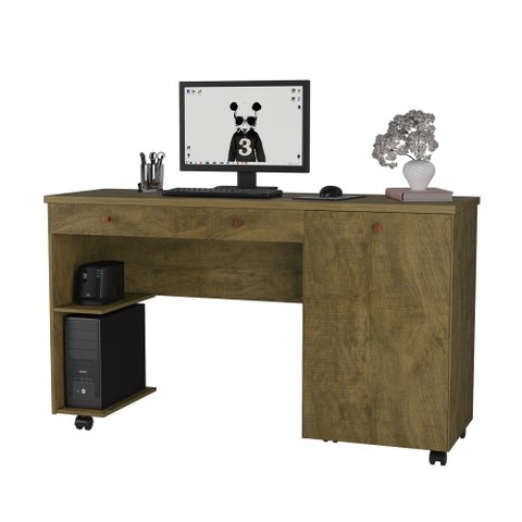 Escrivaninha com 1 Gaveta e 1 Porta Ariel - Amêndoa Wood - Móveis Primus