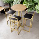 Ver imagem 1 de Jogo Mesa Alta Bistrô Redonda Pinus 4 Banquetas Estofado Industrial Dourado Don Castro Decor Industr