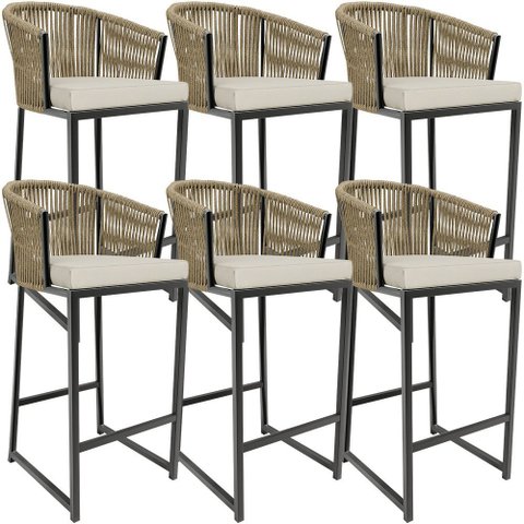 Kit 06 Banqueta Para Área Gourmet Cozinha Varanda Corda Náutica Sunset D04 Bege - Lyam Decor