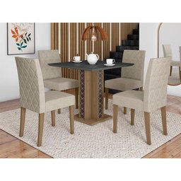 Mesa de Jantar 90cm Ísis com Vidro Carvalho Grafite com 4 Cadeiras Jade Bordada Carvalho Fendi – Pol - 6