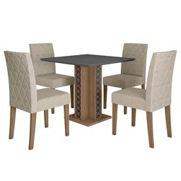 Mesa de Jantar 90cm Ísis com Vidro Carvalho Grafite com 4 Cadeiras Jade Bordada Carvalho Fendi – Pol - 1