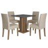 Mesa de Jantar 90cm Ísis com Vidro Carvalho Grafite com 4 Cadeiras Jade Bordada Carvalho Fendi – Pol - 1