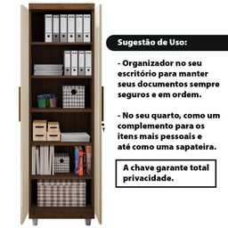 Armário Multiuso 2 Portas com Chave Organizador Home Office Lavanderia Freijó/off White - Lh Móveis - 10