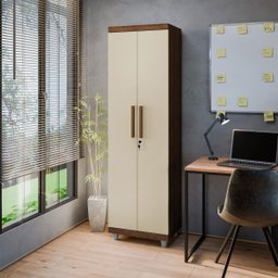 Armário Multiuso 2 Portas com Chave Organizador Home Office Lavanderia Freijó/off White - Lh Móveis - 2