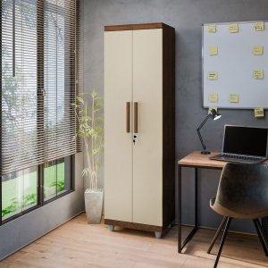 Armário Multiuso 2 Portas com Chave Organizador Home Office Lavanderia Freijó/off White - Lh Móveis