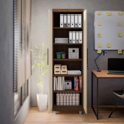 Armário Multiuso 2 Portas com Chave Organizador Home Office Lavanderia Freijó/off White - Lh Móveis - 5