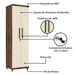 Armário Multiuso 2 Portas com Chave Organizador Home Office Lavanderia Freijó/off White - Lh Móveis - 7