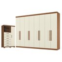 Ver imagem 1 de Guarda Roupa Casal 8 Portas 4 Gavetas Master New e Comoda Marabá com Pés Jatobá Areia Acetinado - Sa