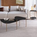 Ver imagem 2 de Kit 02 Mesas de Centro e 01 Mesa Lateral Pés Metálicos Adek A03 Nero Dourado - Lyam Decor