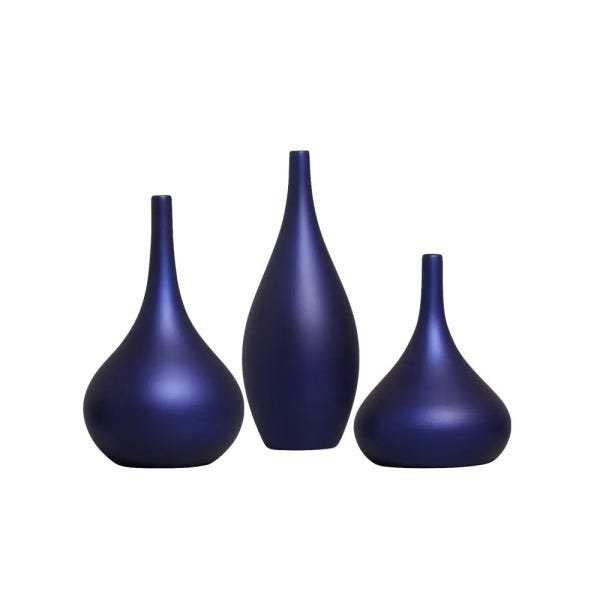 Garrafa Jasmim Trio Decorativo Cerâmica Azul Royal Fosco - 1