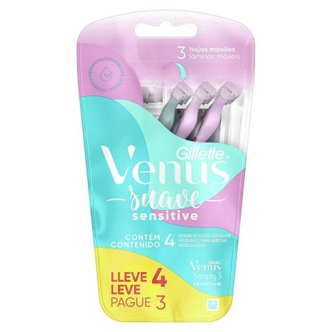 Aparelho Depilador Gillette Venus Sensitive 3 com 4 Unidades