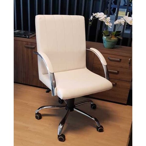 Cadeira de Escritório Giratória Work Branca Cromada 100% Nacional