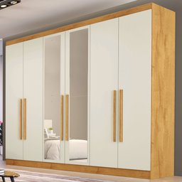 Guarda-Roupa Casal Oslo 6 Portas 4 Gavetas 100% Mdf com Espelho Peroba/Off White - Mademarques - 1