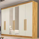 Ver imagem 1 de Guarda-Roupa Casal Oslo 6 Portas 4 Gavetas 100% Mdf com Espelho Peroba/Off White - Mademarques