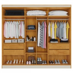 Guarda-Roupa Casal Oslo 6 Portas 4 Gavetas 100% Mdf com Espelho Peroba/Off White - Mademarques - 3