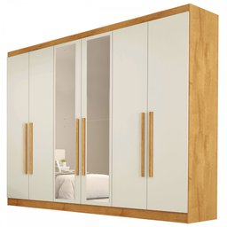 Guarda-Roupa Casal Oslo 6 Portas 4 Gavetas 100% Mdf com Espelho Peroba/Off White - Mademarques - 2