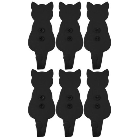 Conjunto 6 Ganchos Gato Preto Aço Pendurador Luft Masutti Enfeite de Parede Roupas Multiuso