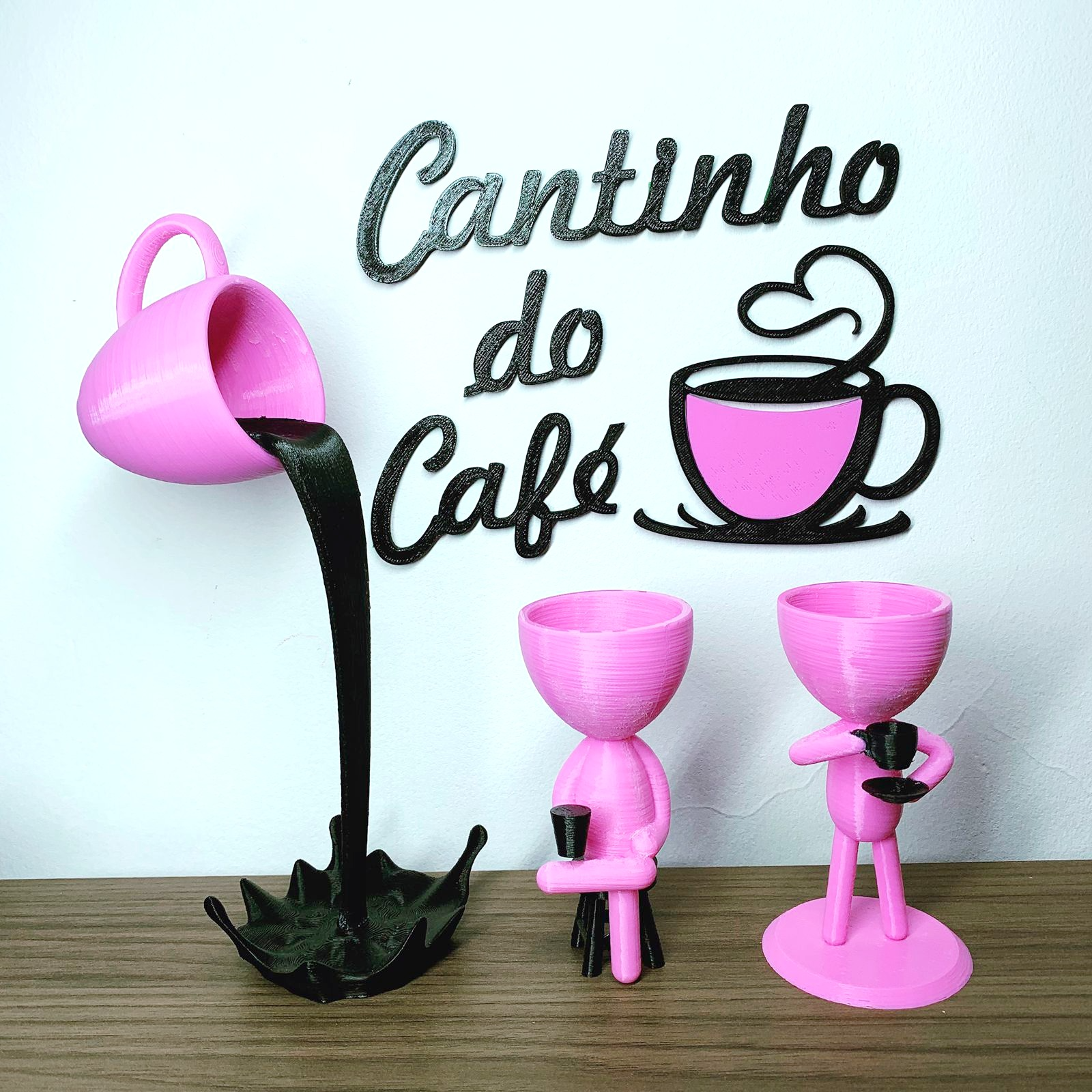 Kit Decorativo Cantinho do Café - Robert Plant Xícara Flutuante e Letreiro - Rosa - 1