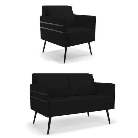 Kit 01 Namoradeira e 01 Poltrona Linho A79 Preto