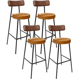 Kit 04 Banquetas Alta Bar Cozinha Sala De Jantar Milão L02 Couríssimo Marrom Whisky - Lyam Decor - 1