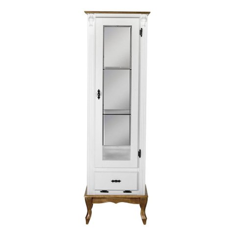 Cristaleira Vitrine Espelhada Antique Média 1 Porta 2 Prateleiras de Vidro e 1 Gaveta 1079e Branca