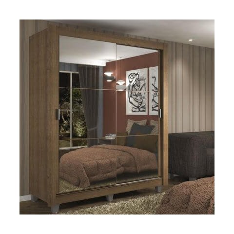 Guarda-Roupa Solteiro Madesa Dallas 2 Portas de Correr de Espelho 2 Gavetas com Pés Rustic Cor:Rusti