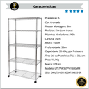 Ver imagem 4 de Estante Aramada em Aço Cromado com 5 Prateleiras Ajustáveis e Rodízios