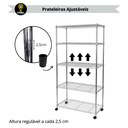 Ver imagem 7 de Estante Aramada em Aço Cromado com 5 Prateleiras Ajustáveis e Rodízios